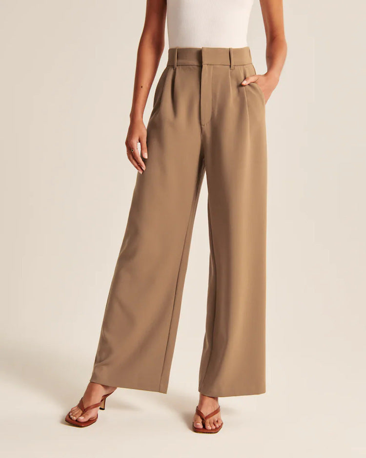 Pantelon met hoge taille - dames broek met wijde pijpen en zakken