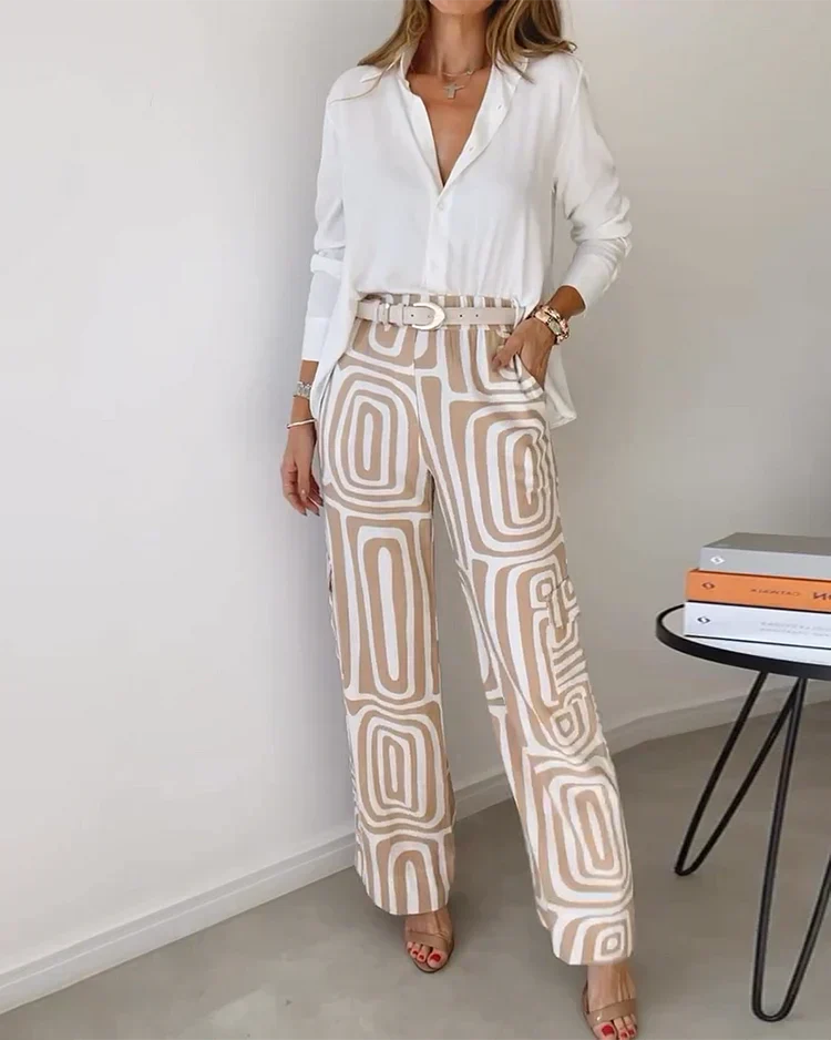 Set van 2-delige damesbroek en blouse - luxe katoen-linnen mix voor casual of chique gelegenheden