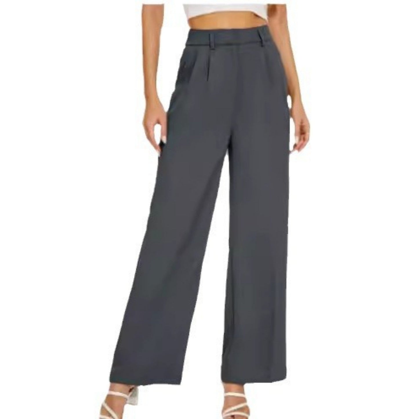 Pantelon met hoge taille - dames broek met wijde pijpen en zakken