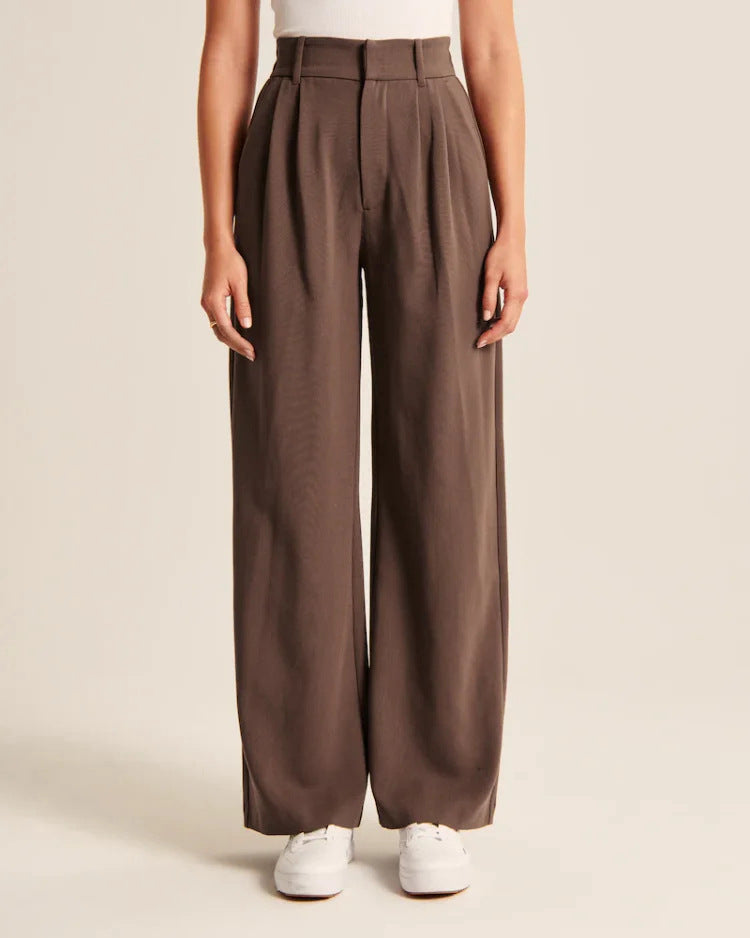 Pantelon met hoge taille - dames broek met wijde pijpen en zakken