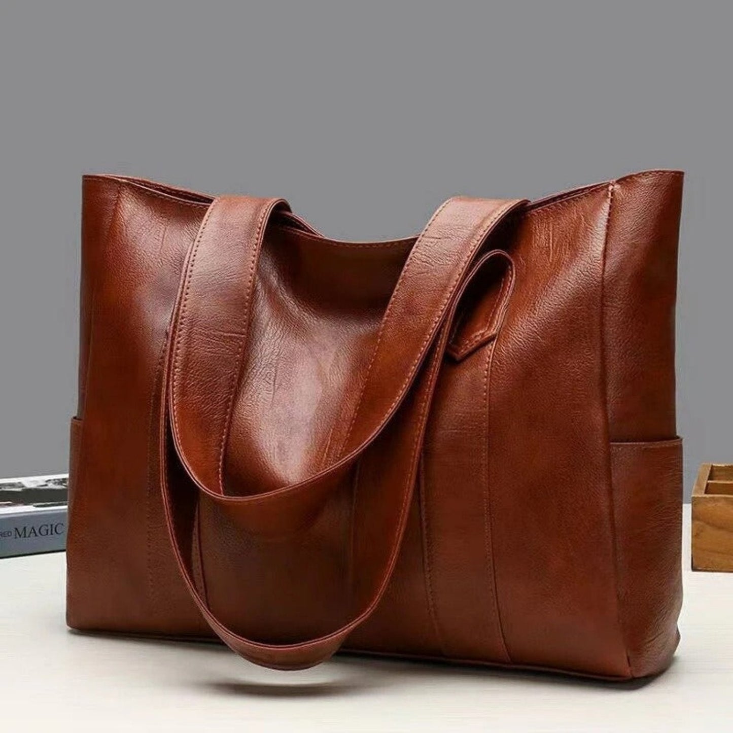 Dames leren tote bag - stijlvolle everyday handtas voor kantoor en casual gebruik