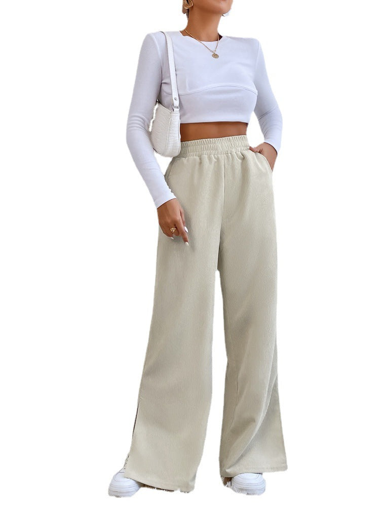 Dames wijde corduroy broek - hoge taille casual pants voor relaxte dagelijkse looks