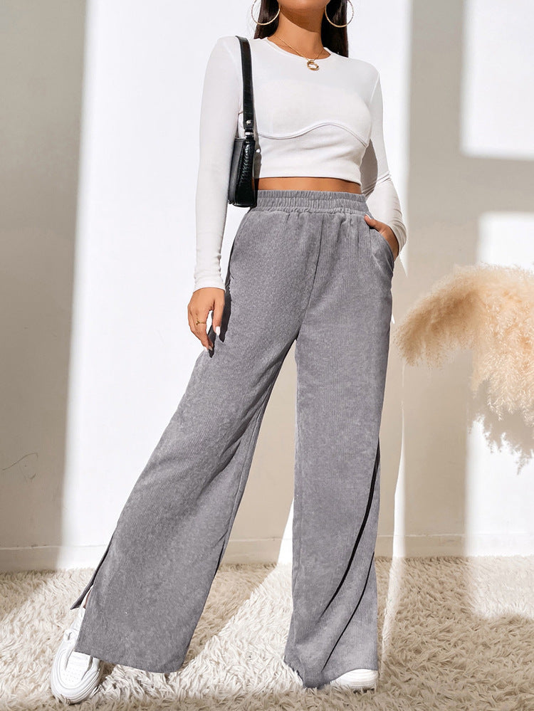 Dames wijde corduroy broek - hoge taille casual pants voor relaxte dagelijkse looks
