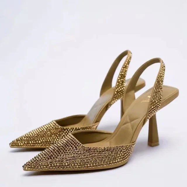 Jaiza | Puntige Slingback Hakken met Strass