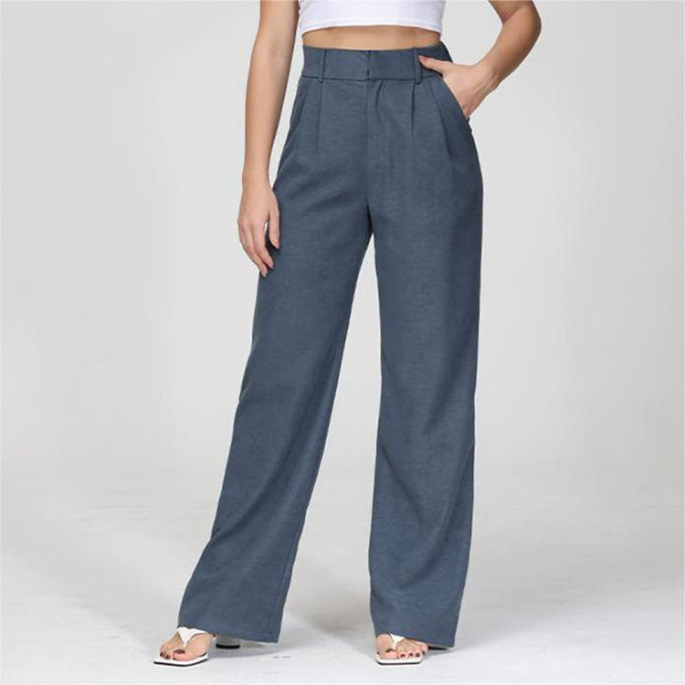Pantelon met hoge taille - dames broek met wijde pijpen en zakken