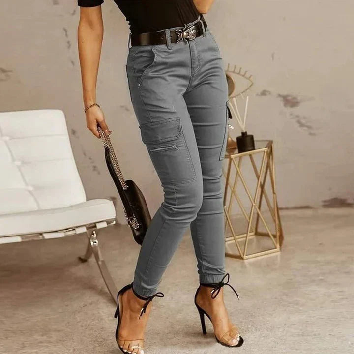 Cargo jeans - chique grijze damesbroek met zakken