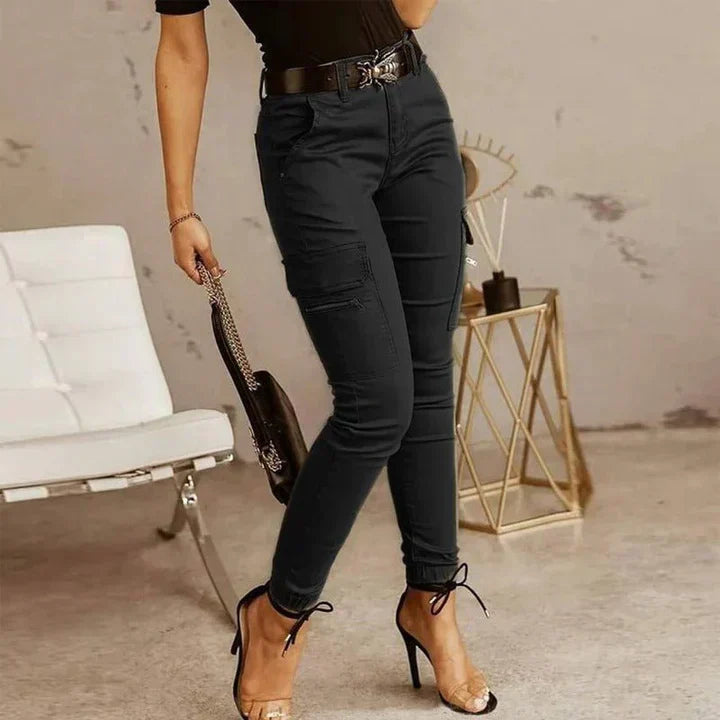 Cargo jeans - chique grijze damesbroek met zakken