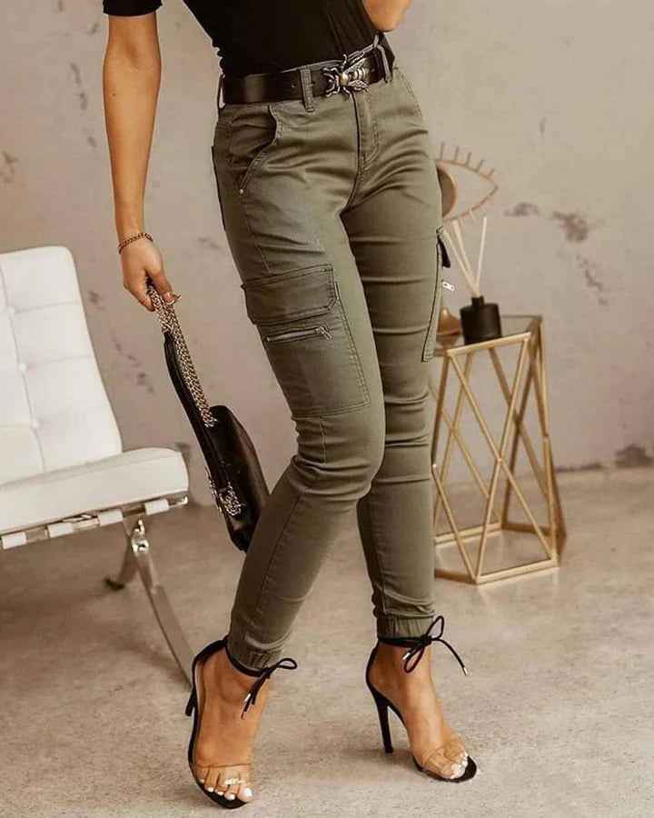 Cargo jeans - chique grijze damesbroek met zakken