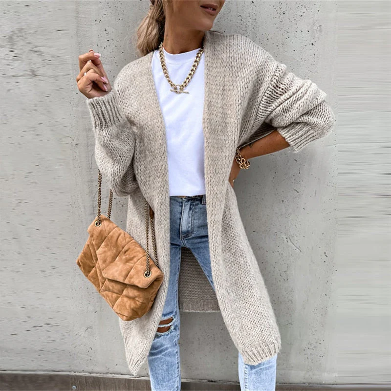 LISA LANG GEBREIDE CARDIGAN | KAKI