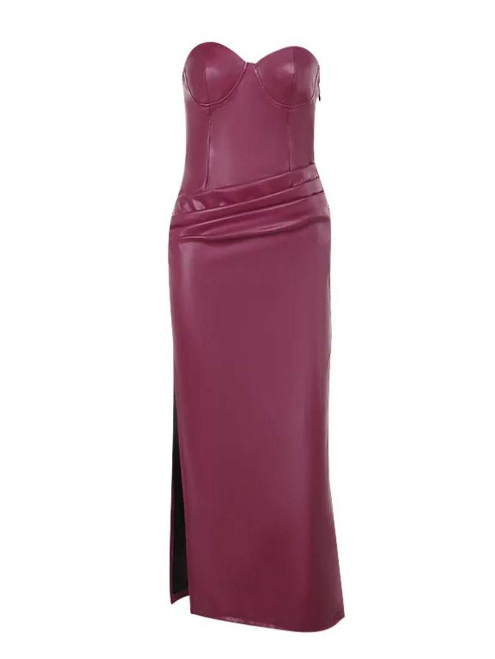 ELISA | LEREN BORDEAUX STRAPLESS JURK