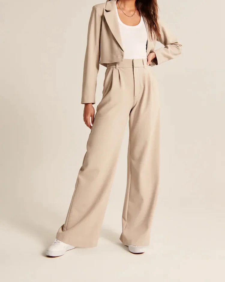 Pantelon met hoge taille - dames broek met wijde pijpen en zakken
