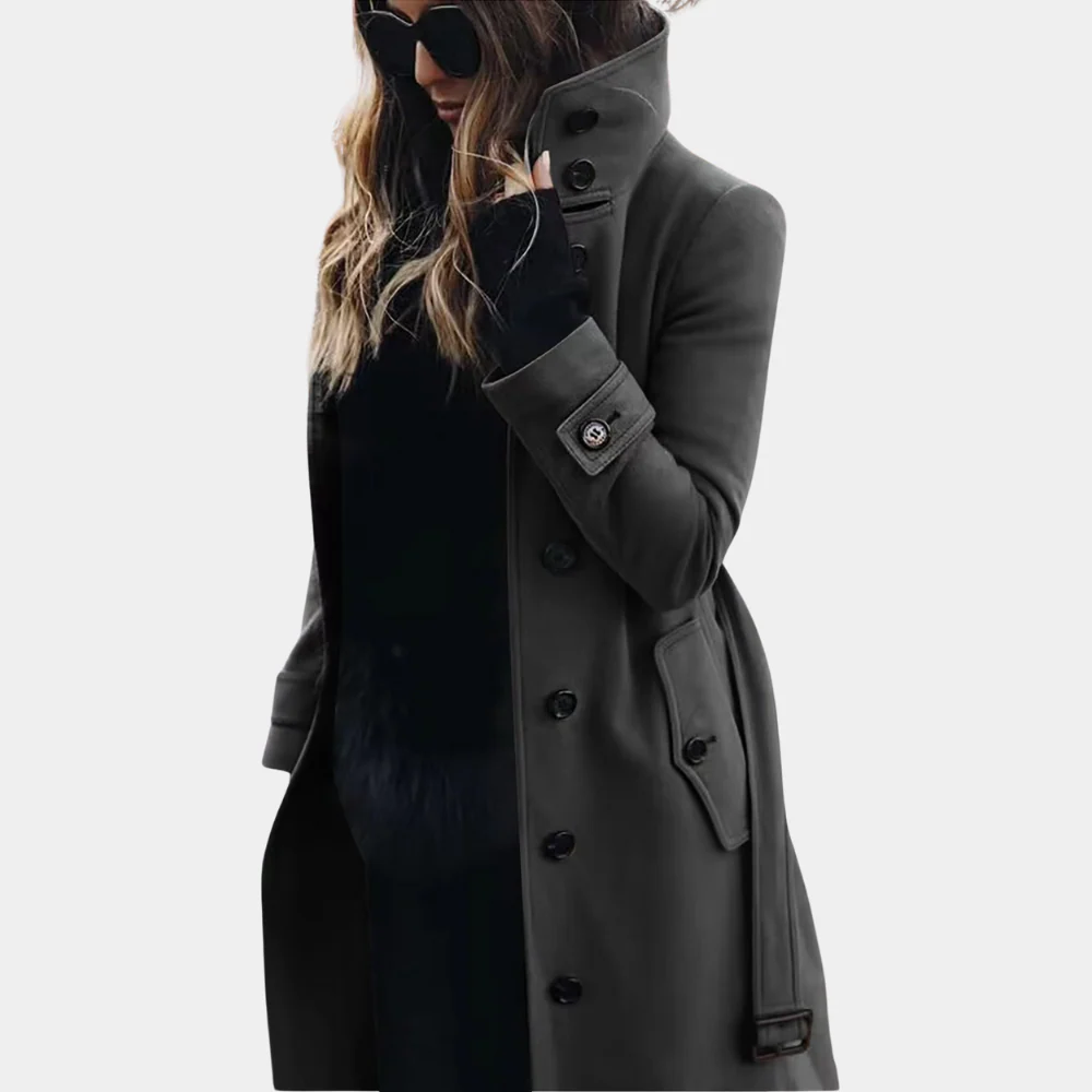 Dames trenchcoat – Tailored fit – Wolgevoel – Volledige lengte – Ceintuur – Knopenrij