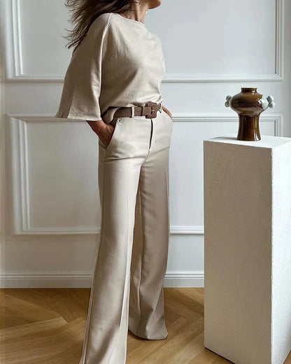 Dames relaxte fit beige linnenmix broeken - stijlvolle en veelzijdige draagbare kleding