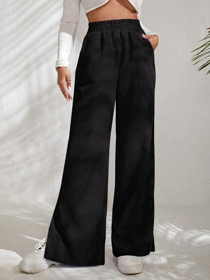 Dames wijde corduroy broek - hoge taille casual pants voor relaxte dagelijkse looks