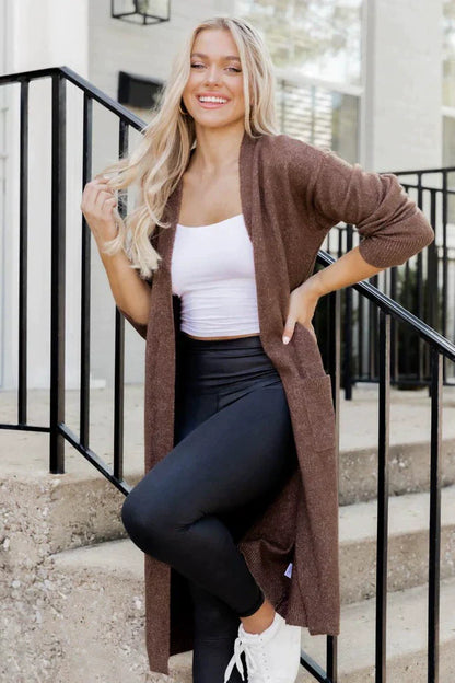 Dames Lang Vest – Gebreid – Open Voorzijde – Relaxte Pasvorm – Met Zakken