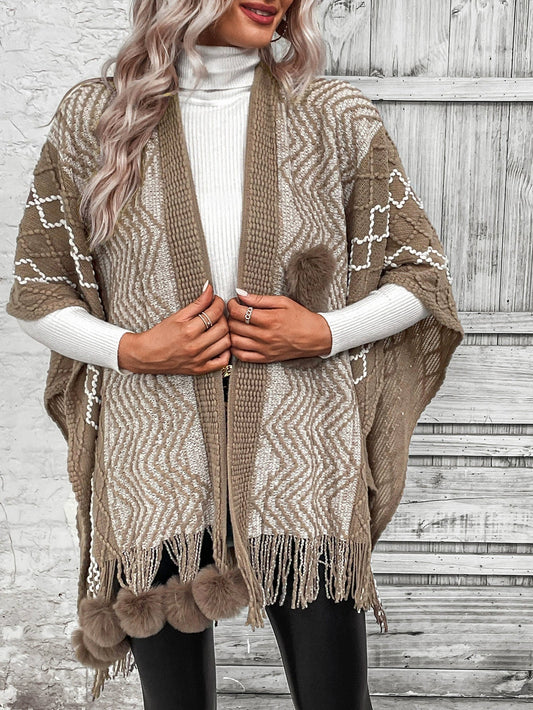 Dames Cape Shawl Vest – Oversized Pasvorm – Wol Gebreid – V-Hals – Boho Franjes
