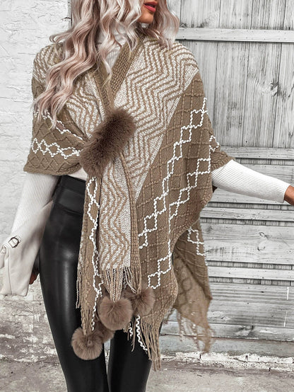 Dames Cape Shawl Vest – Oversized Pasvorm – Wol Gebreid – V-Hals – Boho Franjes