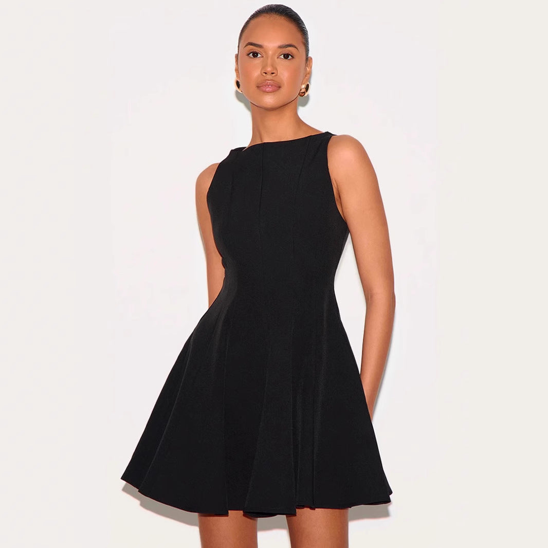 Dames Jurk Zonder Mouwen – Slim Fit A-Lijn – Mini Lengte – Ronde Hals Elegante Stijl