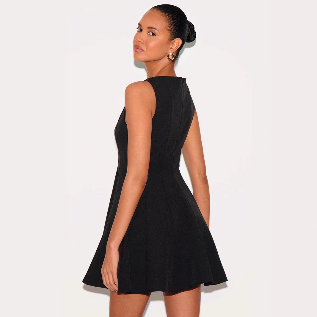 Dames Jurk Zonder Mouwen – Slim Fit A-Lijn – Mini Lengte – Ronde Hals Elegante Stijl