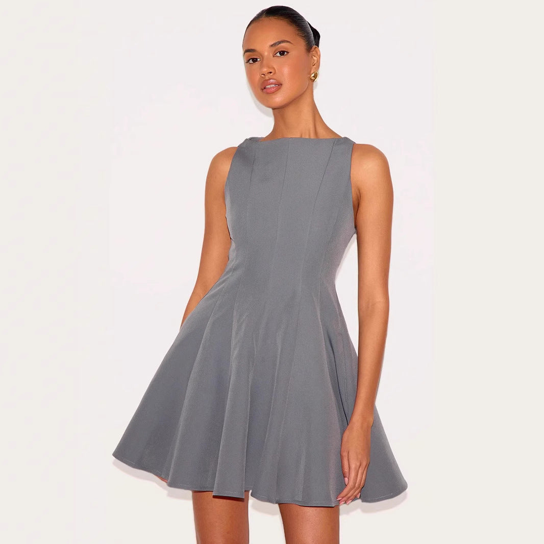 Dames Jurk Zonder Mouwen – Slim Fit A-Lijn – Mini Lengte – Ronde Hals Elegante Stijl