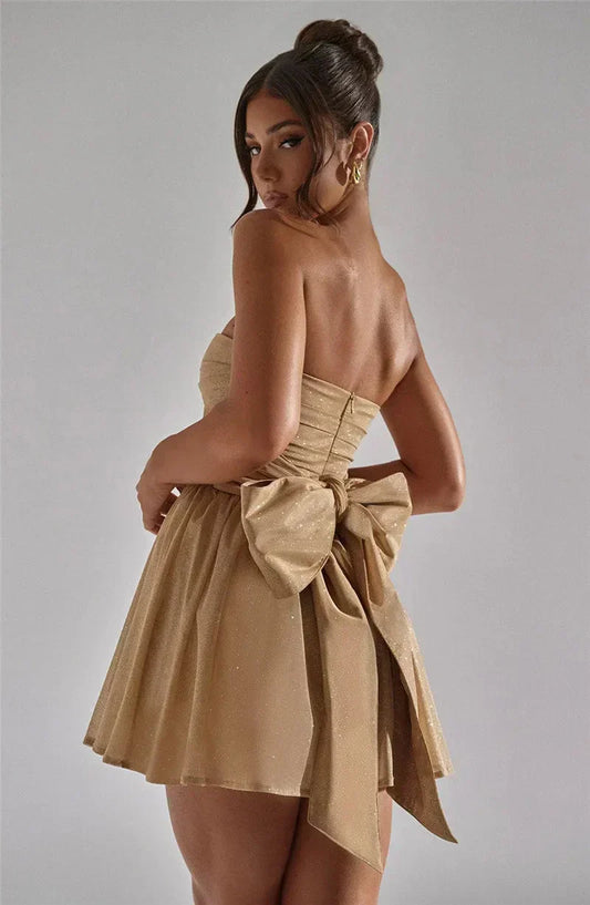 TIFFANY GLITTER MINI FEESTJURK MET STRIK | GOUD