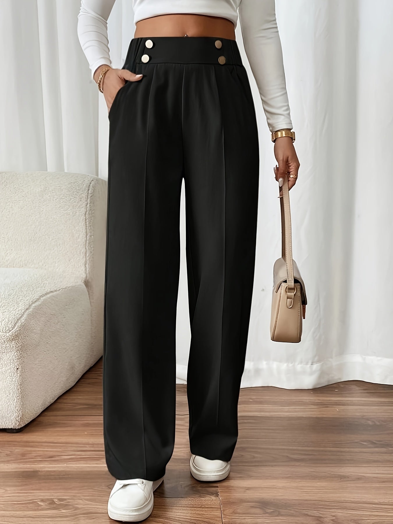 Renna | Elegante High-Waisted Pantalon met Knoopdetail