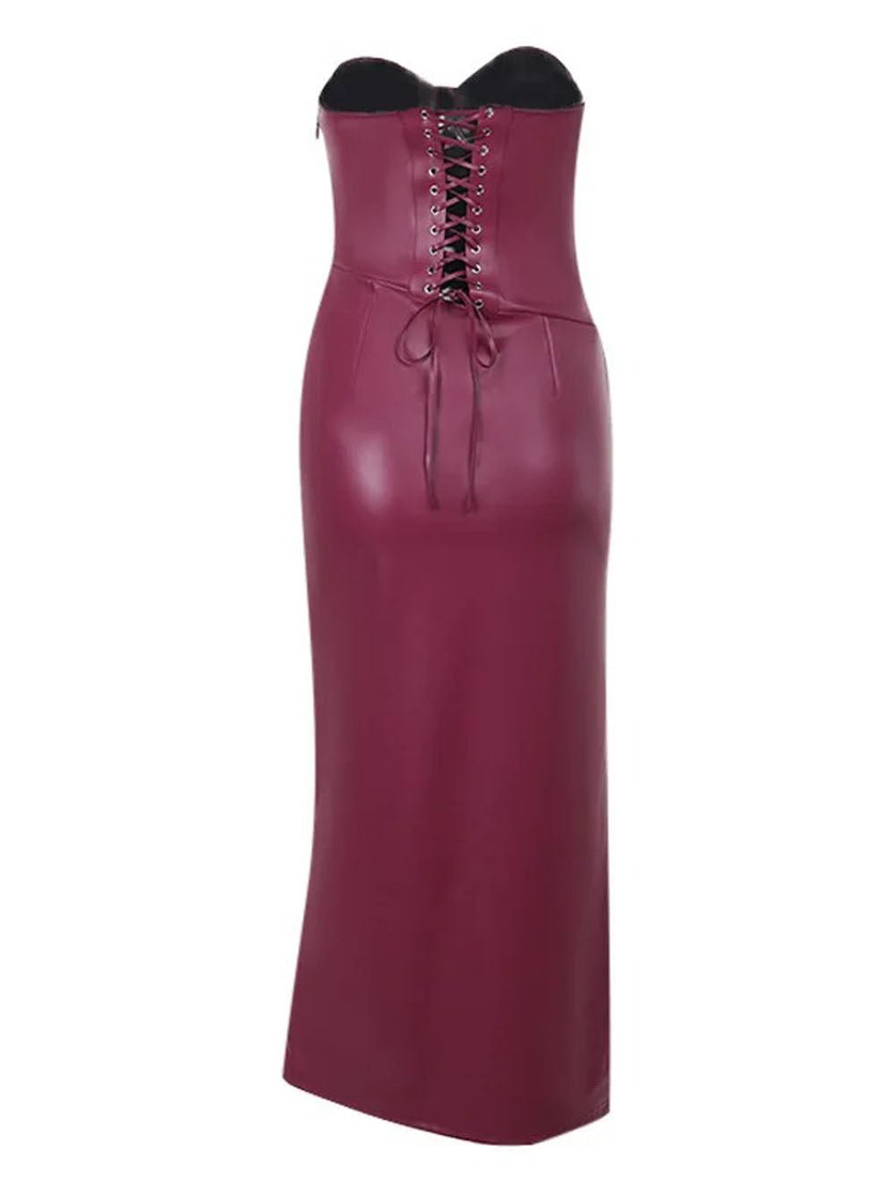 ELISA | LEREN BORDEAUX STRAPLESS JURK